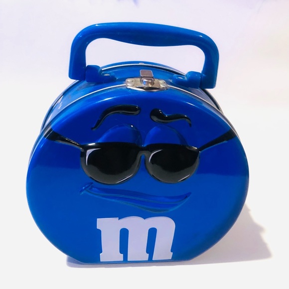 M & M’s metal lunchbox lightweight Blue RARE Vintage - Picture 1 of 6